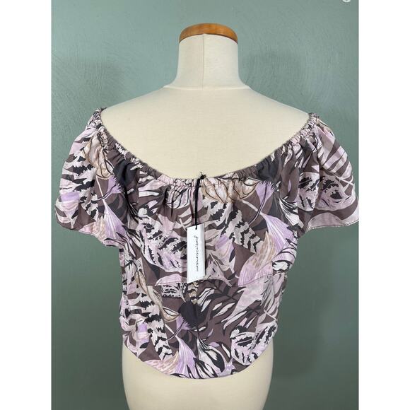 Unsubscribed Women's Size Medium Floral Off The Shoulder Silk Casual Blouse Tops - Picture 10 of 11